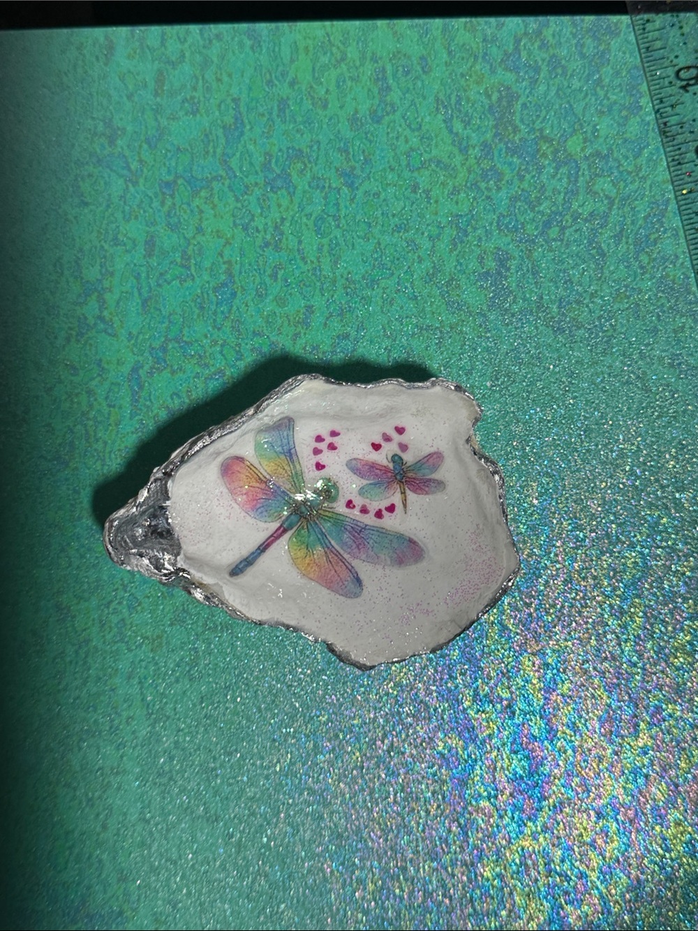 Dragonflies Oyster Dish with SilverFluid Foil Accent Rim  large shell